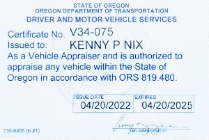 Total loss appraisals by a certified Oregon Auto Appraiser for Insurance totaled vehicle dispute claims